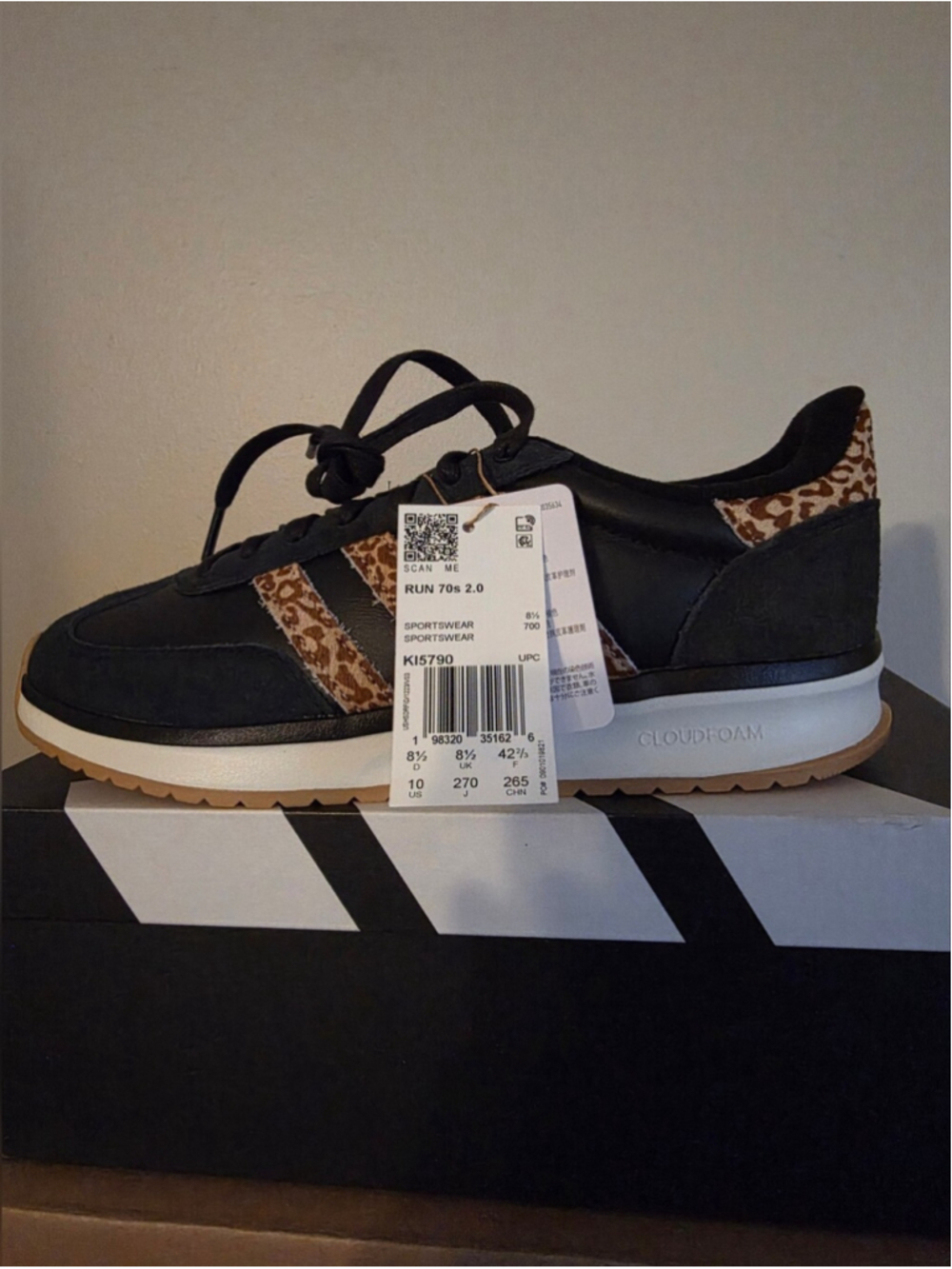 Adidas Black Leopard Print Women's Size 9.5 Run 70s 2.0 new with box